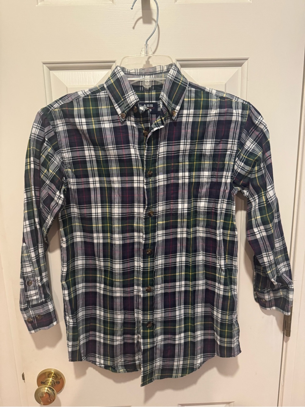 Class Club Boys Plaid Button-Down Shirt in Green & Navy